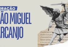 Como fazer a Oração de São Miguel Arcanjo para limpeza espiritual Imagem gráfica e institucional da iQui, com imagem do Arcanjo Miguel e destaque "Oração São Miguel Arcanjo"