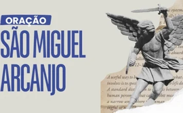 Como fazer a Oração de São Miguel Arcanjo para limpeza espiritual Imagem gráfica e institucional da iQui, com imagem do Arcanjo Miguel e destaque "Oração São Miguel Arcanjo"