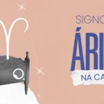 Signo de Áries no sexo: como o Fogo guia desejo e conexão Imagem institucional, com uma cama e o símbolo de áries + "Áries na Cama"