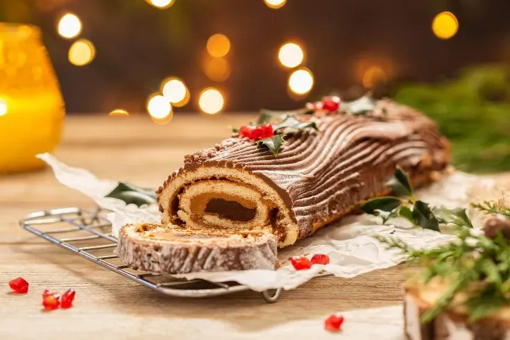 Bolo de Yule - o bolo lembra uma tora de madeira