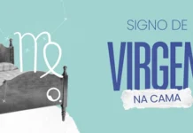 Signo de Virgem no sexo: desejo que nasce do cuidado e da observação Imagem institucional, com uma cama e o símbolo de virgem + "Virgem na Cama"