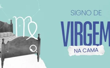 Signo de Virgem no sexo: desejo que nasce do cuidado e da observação Imagem institucional, com uma cama e o símbolo de virgem + "Virgem na Cama"