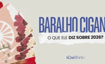 Carta do Baralho Cigano 2026: o Cavaleiro e as energias do ano novo Imagem institucional, mostrando logo iQuilibrio, cartas do Baralho Cigano